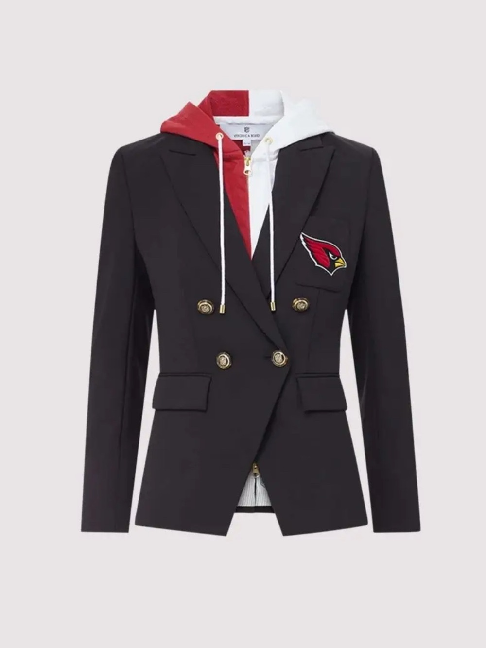 Veronica Beard Black Double-Breasted Blazer with Red & White Hoodie Insert